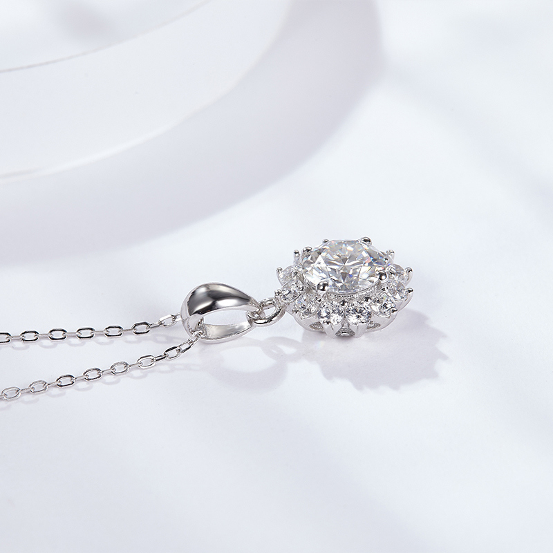 Sotiya Sunflower Round Cut Moissanite Necklace Sterling Silver-Sotiya