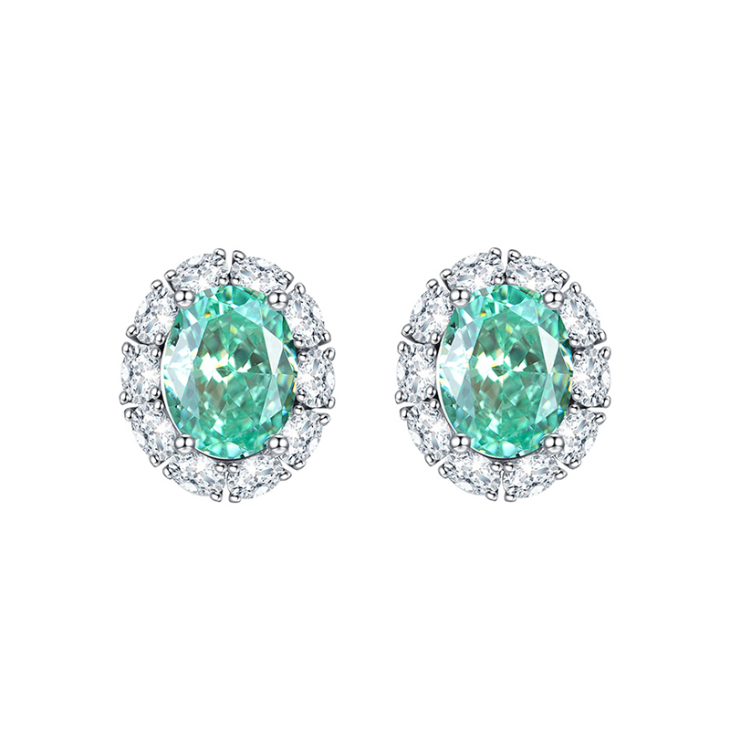 Sotiya Halo Oval Cut Stud Earrings High-carbon Zircon Sterling Silver-Sotiya