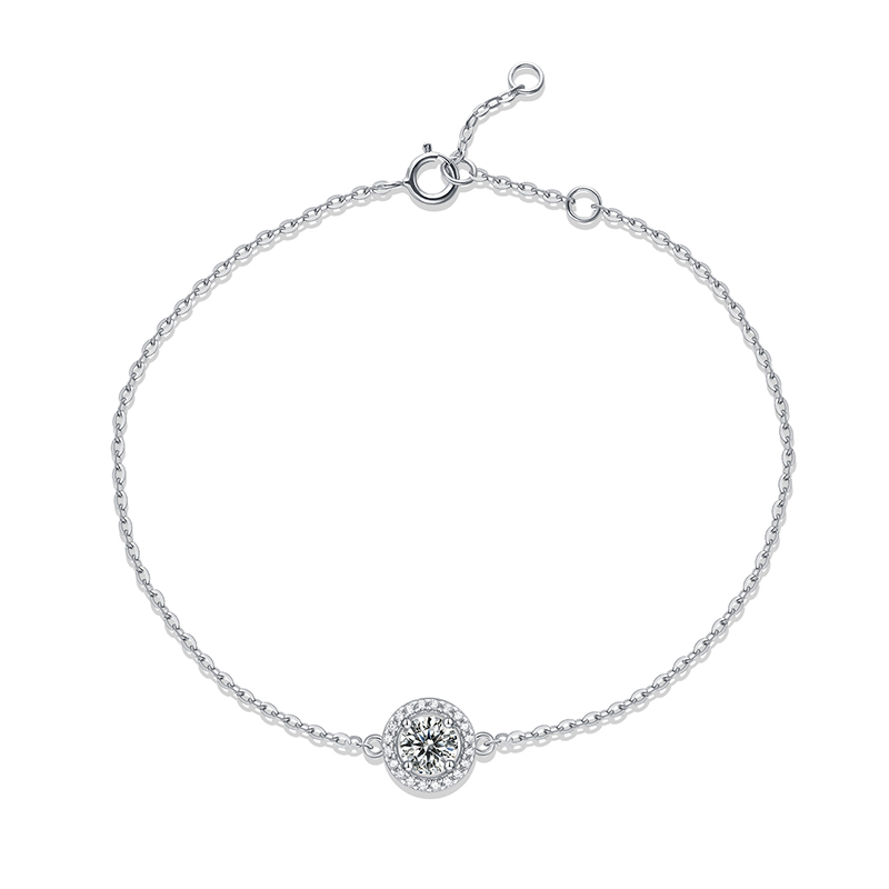 Sotiya Halo Round Cut Moissanite Bracelet Sterling Silver-Sotiya
