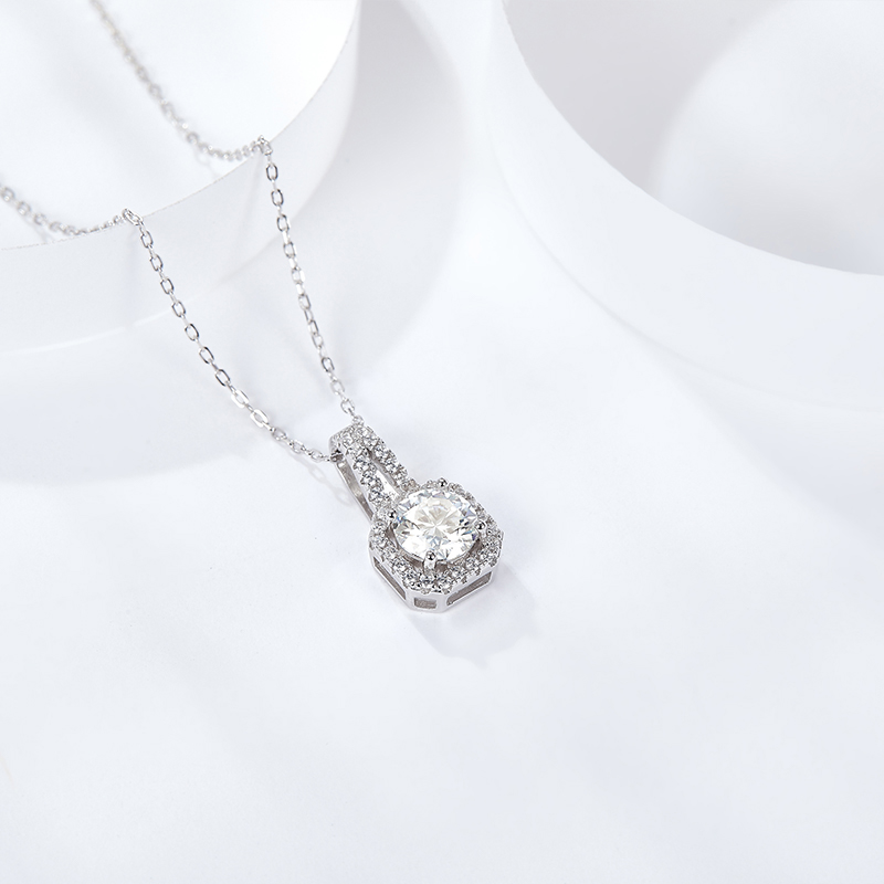 Sotiya Square Halo Design Round Cut Moissanite Necklace Sterling Silver-Sotiya