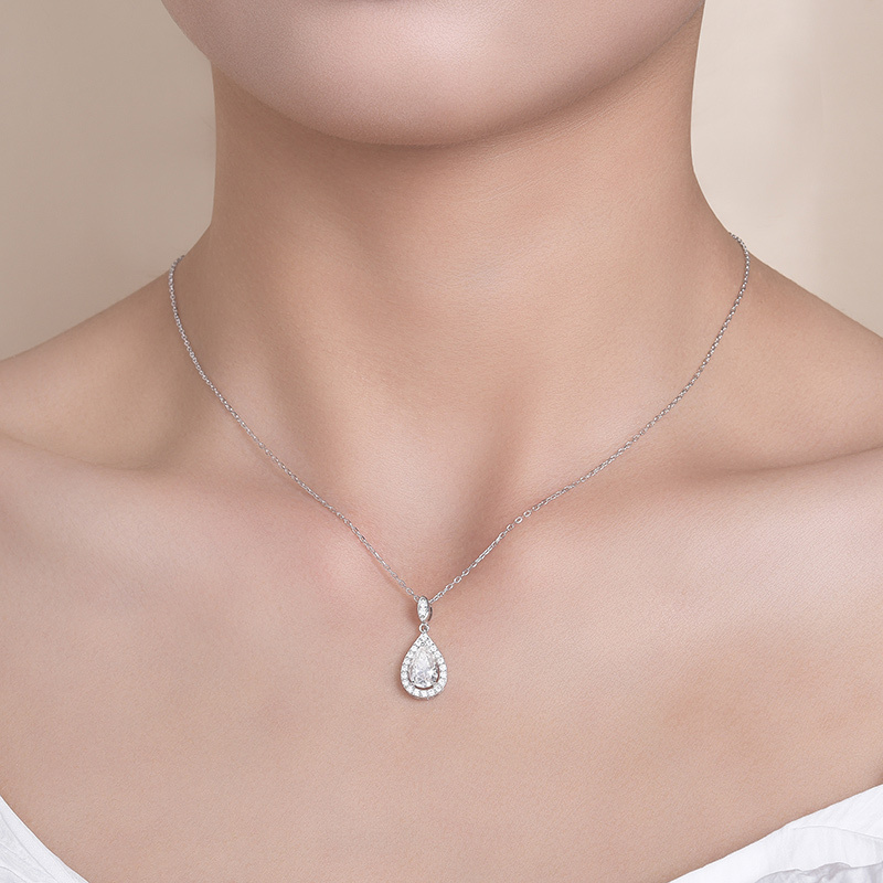 Sotiya Halo Pear Cut Moissanite Necklace Sterling Silver-Sotiya