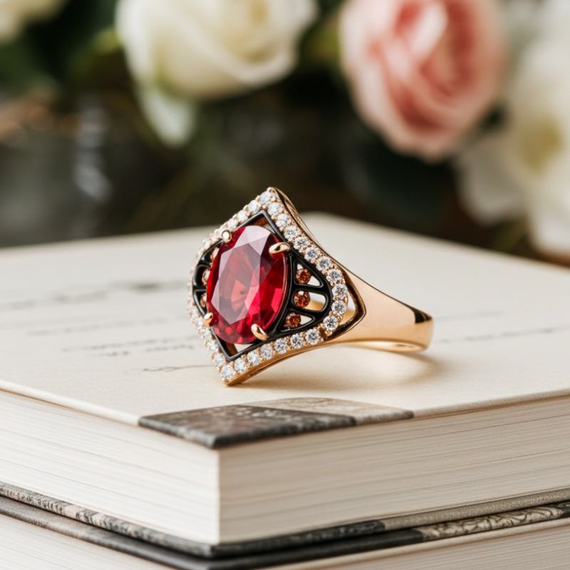 Sotiya Two Tone Unique Halo Oval Cut Coffee Engagement Ring Sterling Silver-Sotiya