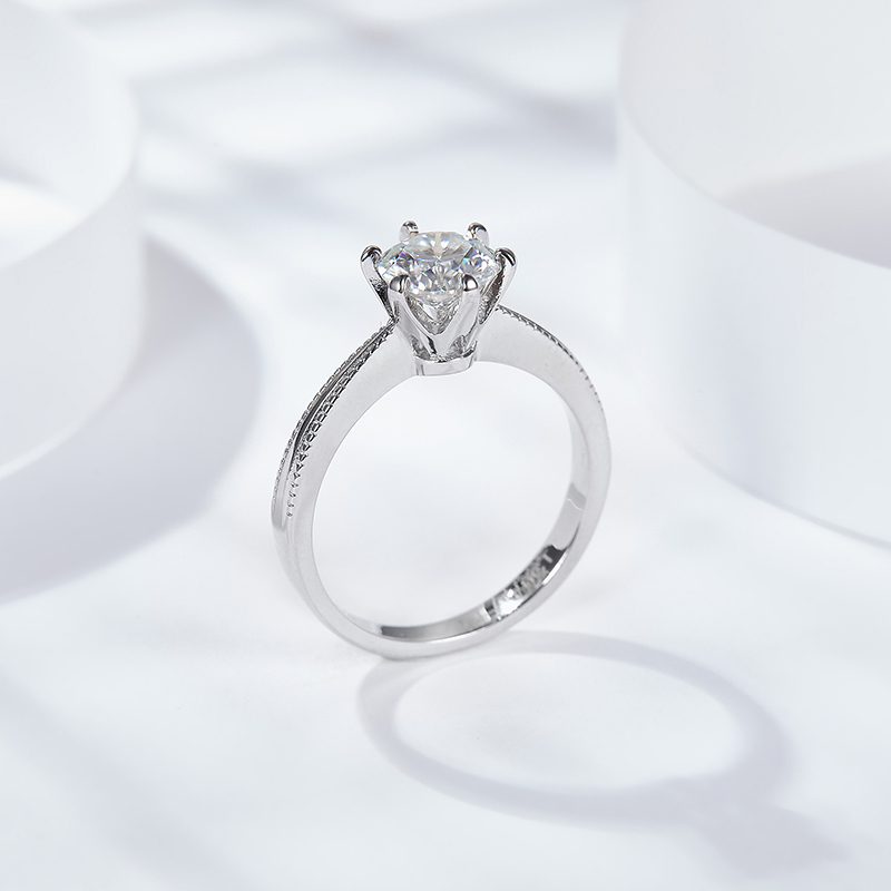 Sotiya Milgrain 6 Prong Round Cut Solitaire Moissanite Engagement Ring Sterling Silver-Sotiya