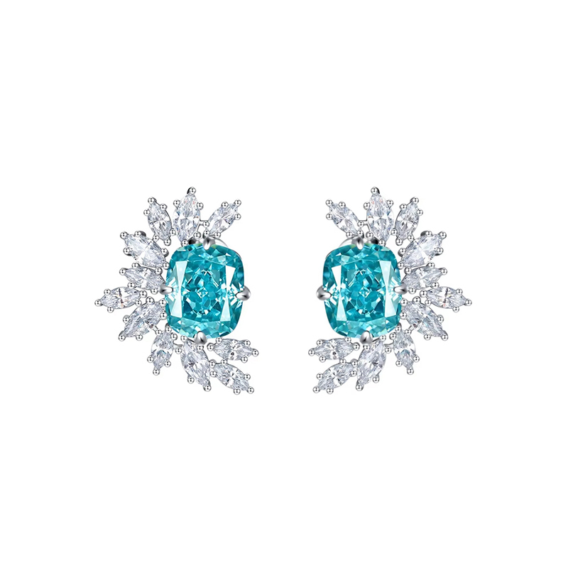 Sotiya Radiant Cut Cluster Stud Earrings High-carbon Zircon Sterling Silver-Sotiya