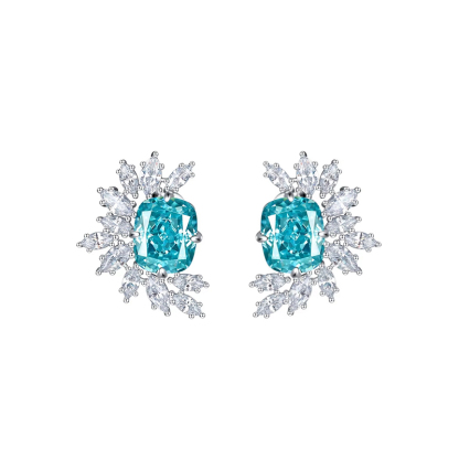 Sotiya Radiant Cut Cluster Stud Earrings High-carbon Zircon Sterling Silver-Sotiya