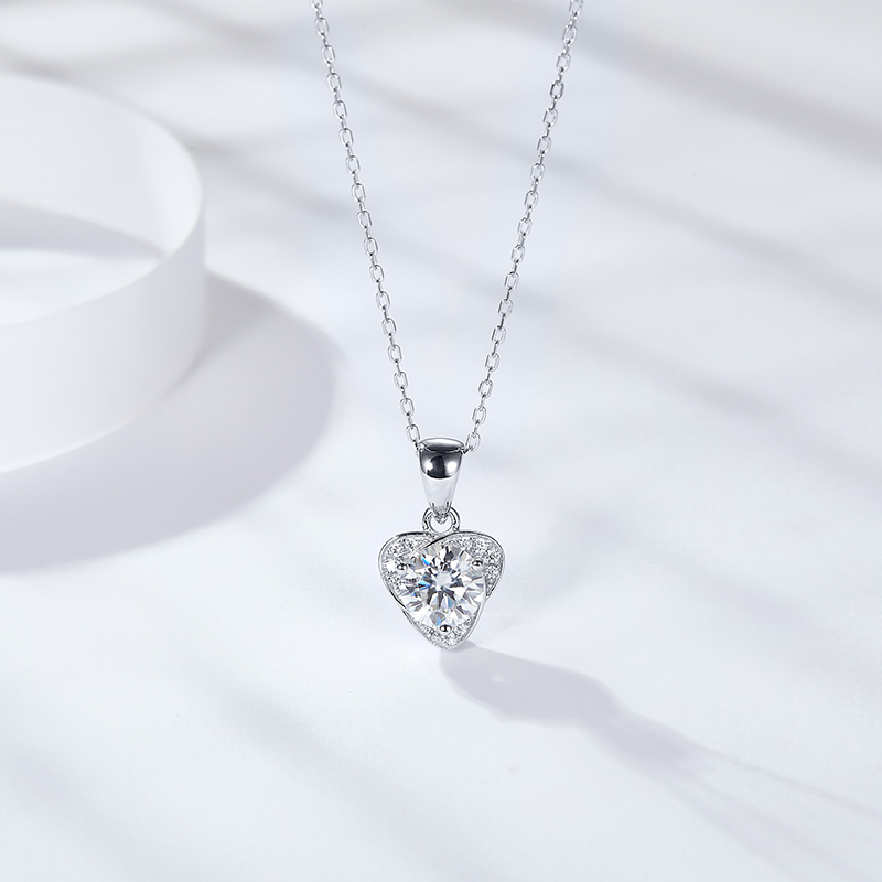 Sotiya Heart Design Round Cut Moissanite Necklace Sterling Silver-Sotiya