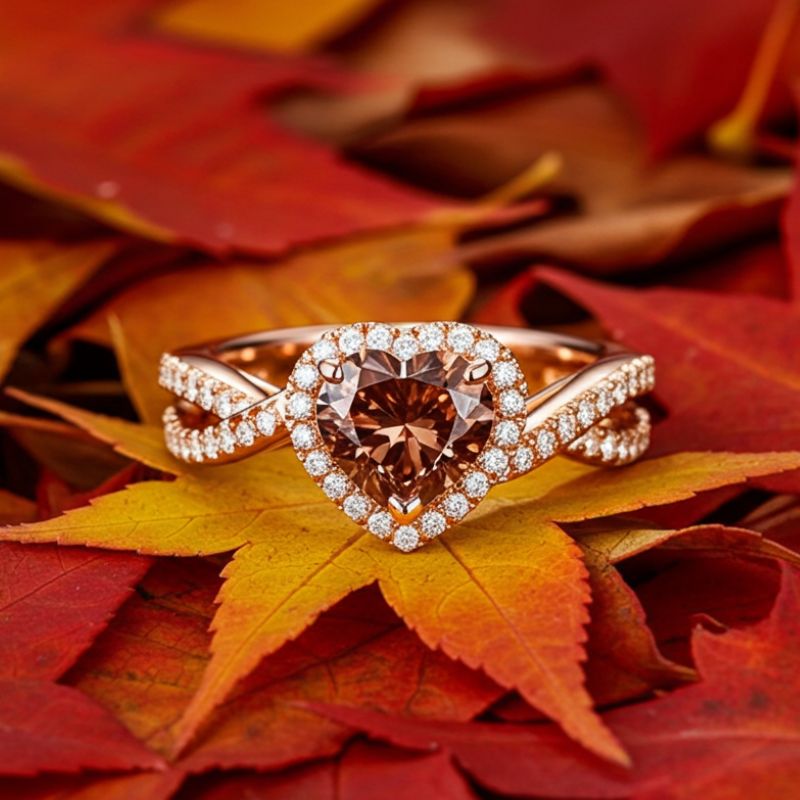 Sotiya Halo Heart Cut Twist Coffee Engagement Ring Sterling Silver-Sotiya