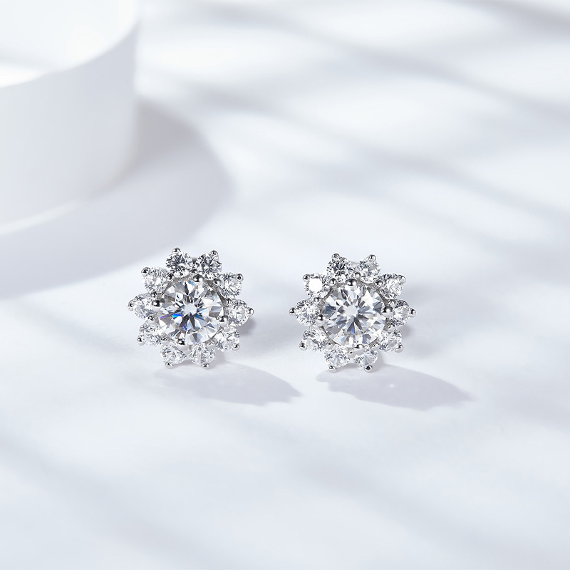 Sotiya Sunflower Round Cut Moissanite Stud Earrings Sterling Silver-Sotiya