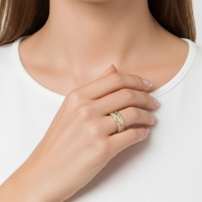 Sotiya Feather Design Unisex Coffee Chevron Band Ring Sterling Silver-Sotiya