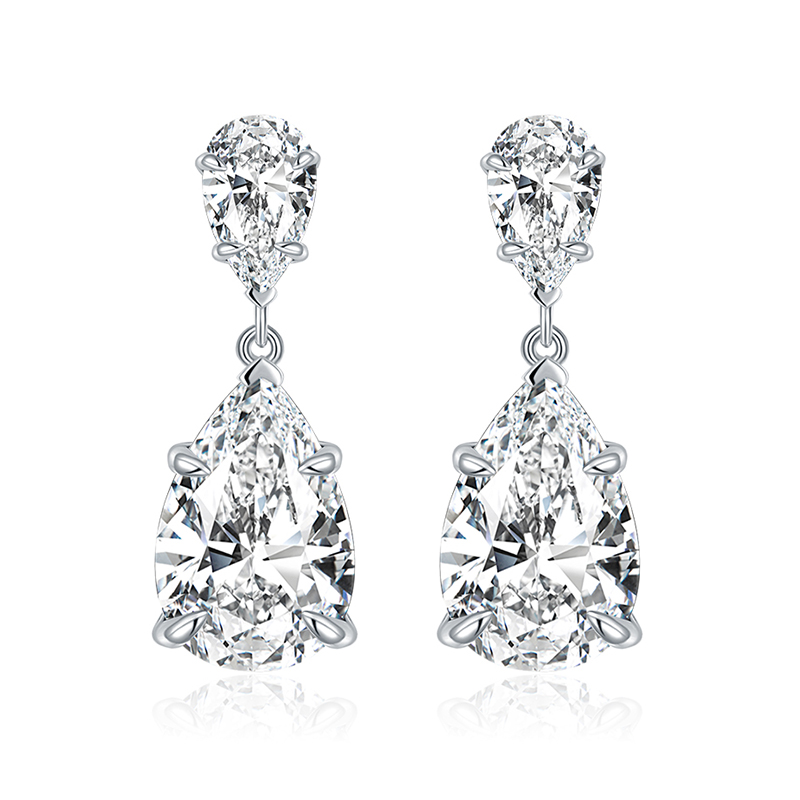 Sotiya Two Stone Pear Cut Moissanite Drop Earrings Sterling Silver-Sotiya
