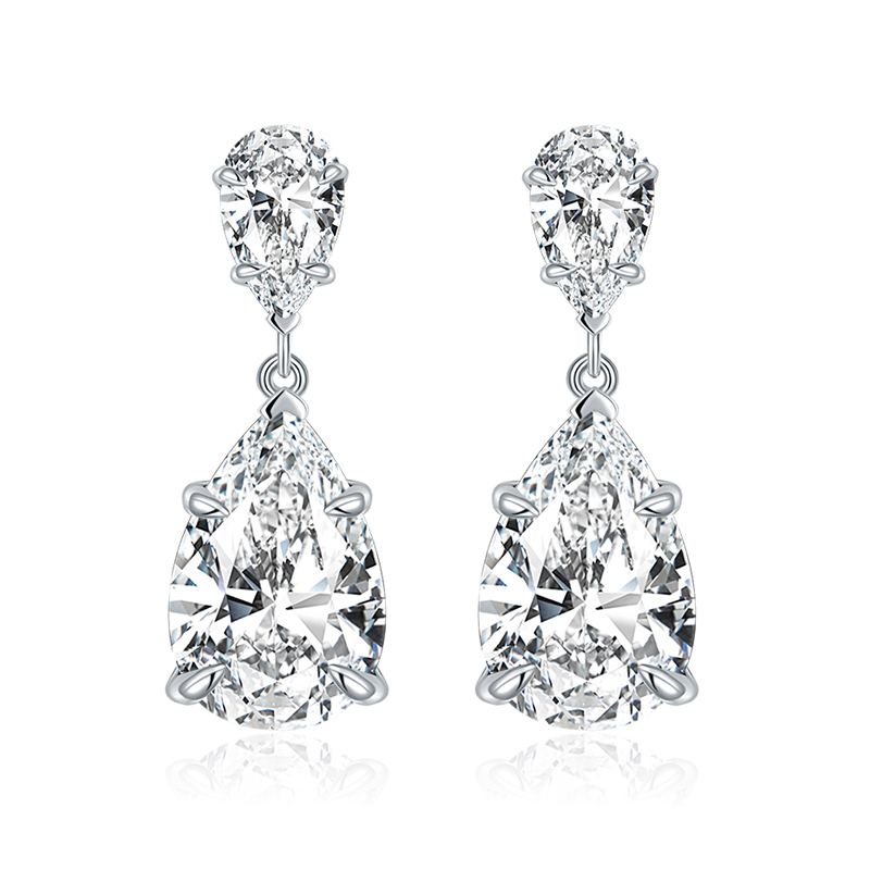 Sotiya Two Stone Pear Cut Moissanite Drop Earrings Sterling Silver-Sotiya
