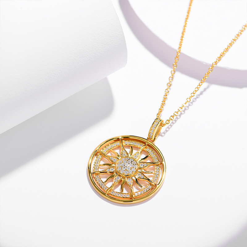 Sotiya Yellow Gold Tone Sun Moissanite Necklace Sterling Silver-Sotiya