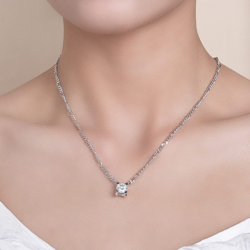 Sotiya Solitaire Round Cut Moissanite Necklace Sterling Silver-Sotiya