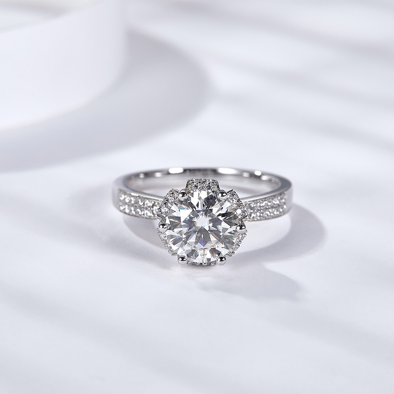 Sotiya Flower Design Round Cut Moissanite Engagement Ring Sterling Silver-Sotiya