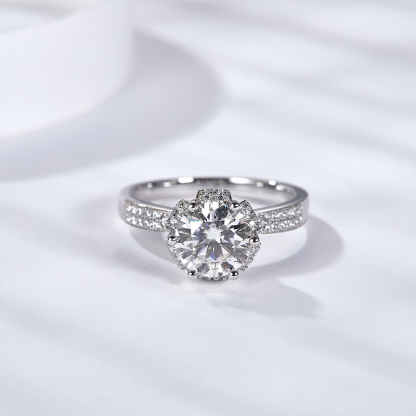 Sotiya Flower Design Round Cut Moissanite Engagement Ring Sterling Silver-Sotiya