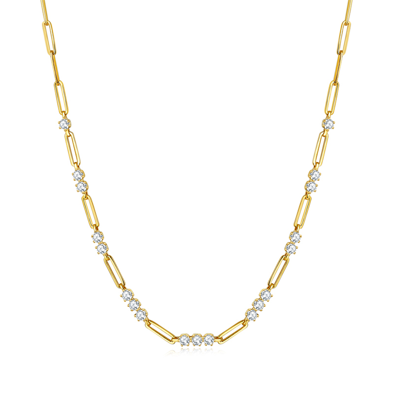 Sotiya Moissanite Paperclip Chain Necklace Yellow Gold Tone Sterling Silver-Sotiya