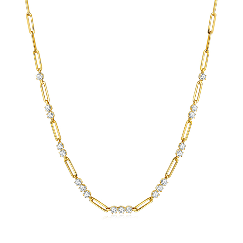 Sotiya Moissanite Paperclip Chain Necklace Yellow Gold Tone Sterling Silver-Sotiya