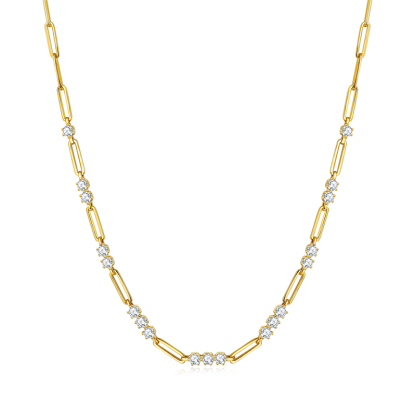 Sotiya Moissanite Paperclip Chain Necklace Yellow Gold Tone Sterling Silver-Sotiya