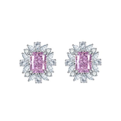 Sotiya Cluster Halo Radiant Cut Stud Earrings High-carbon Zircon Sterling Silver-Sotiya