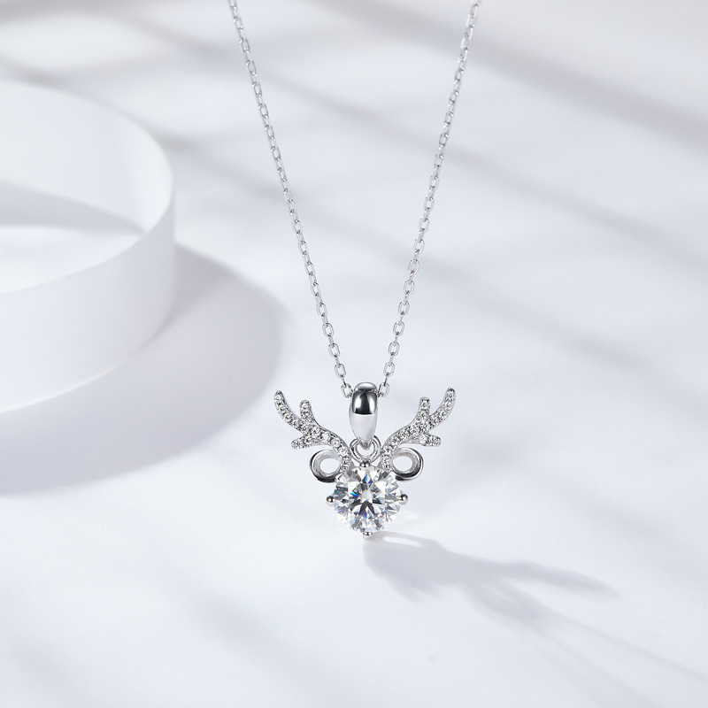 Sotiya Antlers Round Cut Moissanite Necklace Sterling Silver-Sotiya