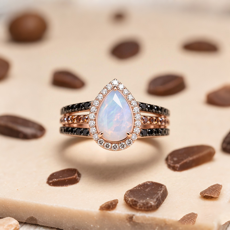 Sotiya Halo Pear Cut Opal Coffee Engagement Ring Sterling Silver-Sotiya