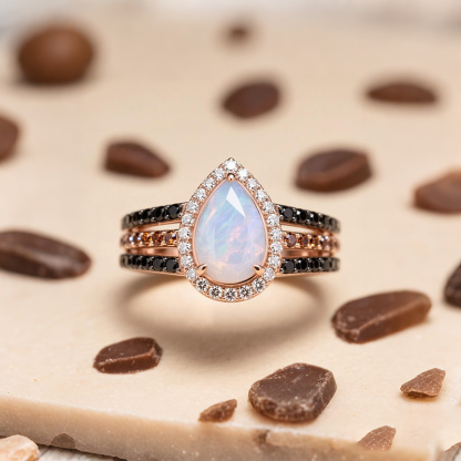 Sotiya Halo Pear Cut Opal Coffee Engagement Ring Sterling Silver-Sotiya