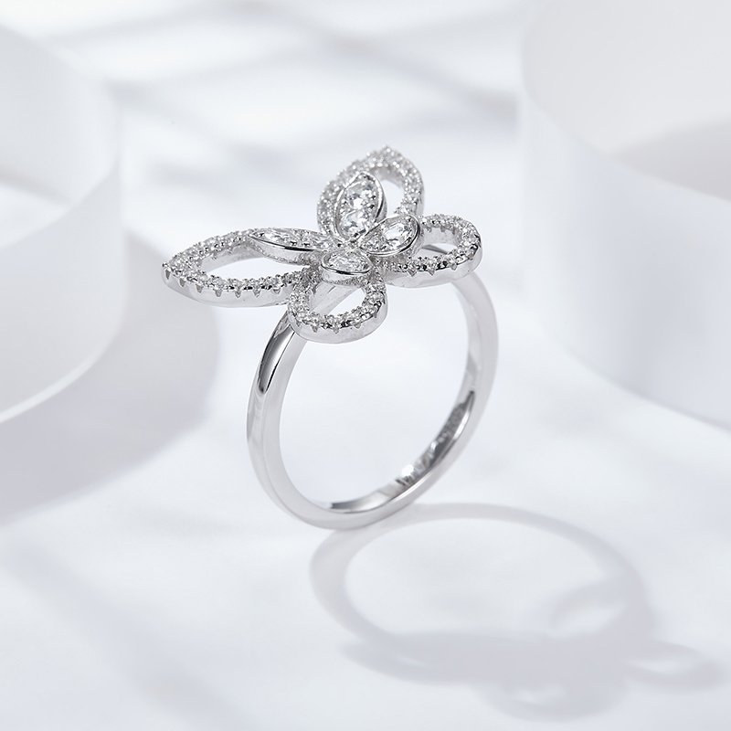 Sotiya Hollow Butterfly Round Cut Moissanite Cocktail Ring Sterling Silver-Sotiya