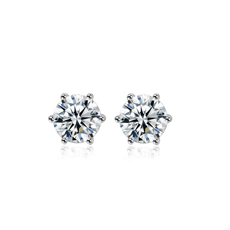 Sotiya Classic 6 Prong Solitaire Round Cut Moissanite Stud Earrings Sterling Silver-Sotiya