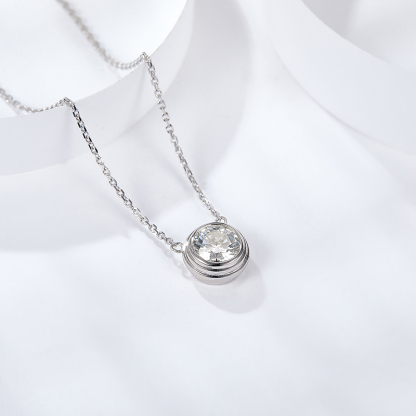 Sotiya Bezel Set Round Cut Moissanite Necklace Sterling Silver-Sotiya