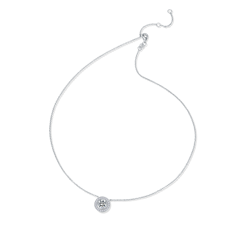 Sotiya Halo Round Cut Moissanite Necklace Sterling Silver-Sotiya