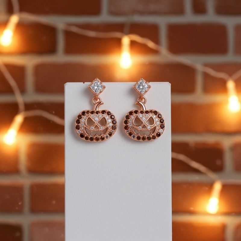 Sotiya Pumpkin Skull Inspired Coffee Drop Earrings Sterling Silver-Sotiya