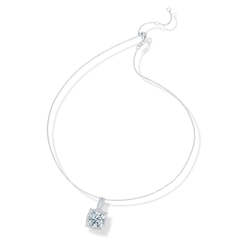 Sotiya Halo Cushion Cut Moissanite Necklace Sterling Silver-Sotiya