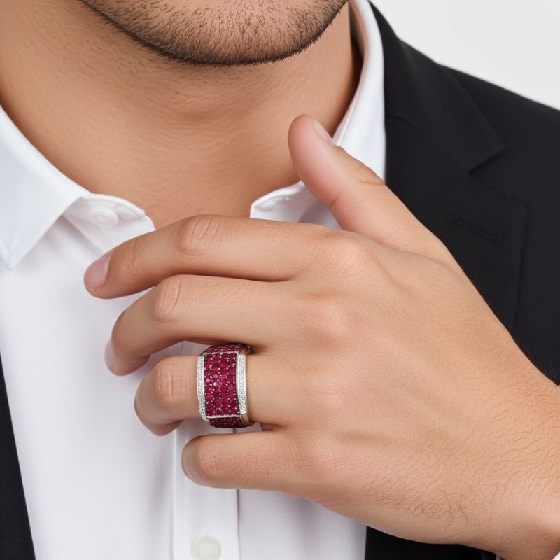 Sotiya Hot Pink Unisex Men's Ring Sterling Silver-Sotiya