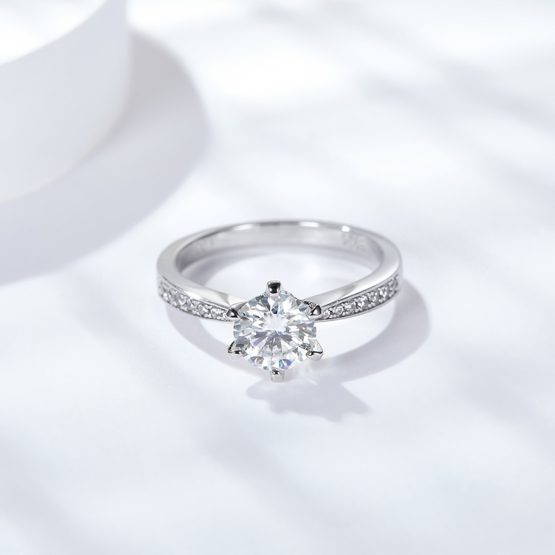 Sotiya 6 Prong Round Cut Moissanite Engagement Ring Sterling Silver-Sotiya