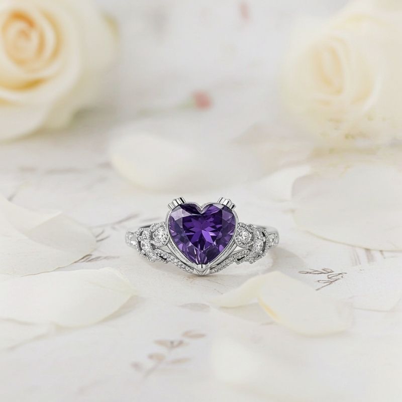 Sotiya Vintage Milgrain Heart Cut Engagement Ring Sterling Silver-Sotiya