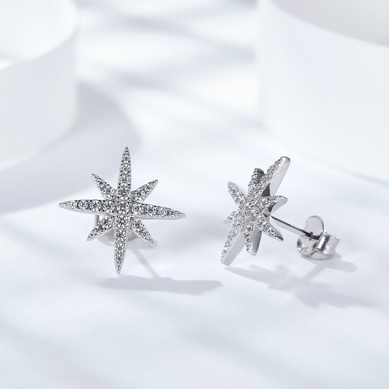 Sotiya Star Round Cut Moissanite Stud Earrings Sterling Silver-Sotiya