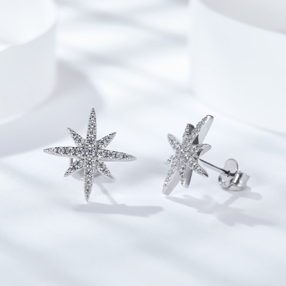 Sotiya Star Round Cut Moissanite Stud Earrings Sterling Silver-Sotiya