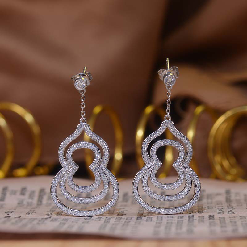 Sotiya Gourd Design Round Cut Moissanite Drop Earrings Sterling Silver-Sotiya