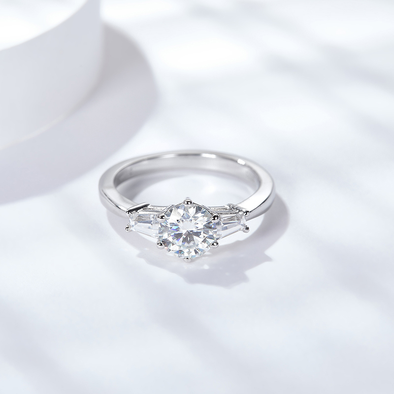 Sotiya Three Stone Round Cut Moissanite Engagement Ring Sterling Silver-Sotiya