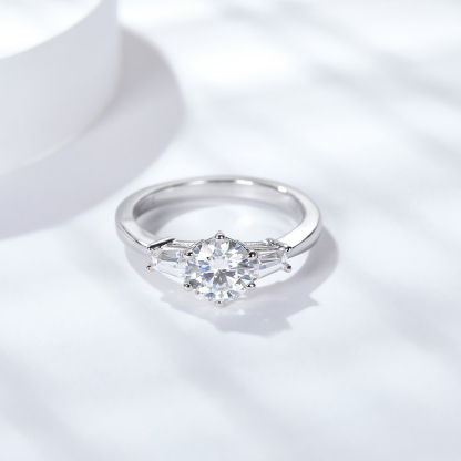 Sotiya Three Stone Round Cut Moissanite Engagement Ring Sterling Silver-Sotiya