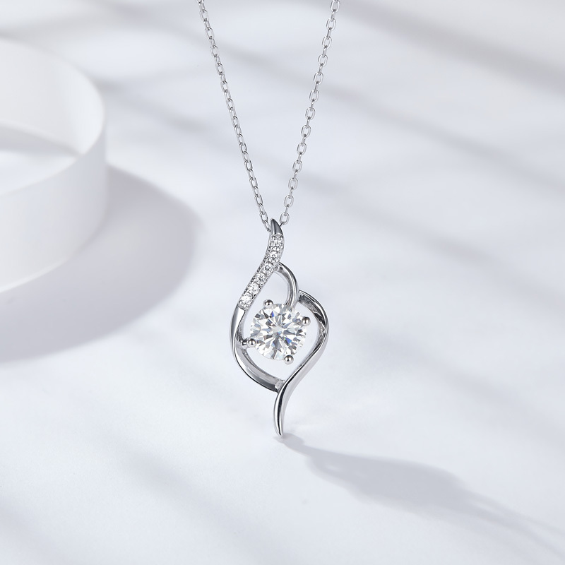 Sotiya Twist Round Cut Moissanite Necklace Sterling Silver-Sotiya