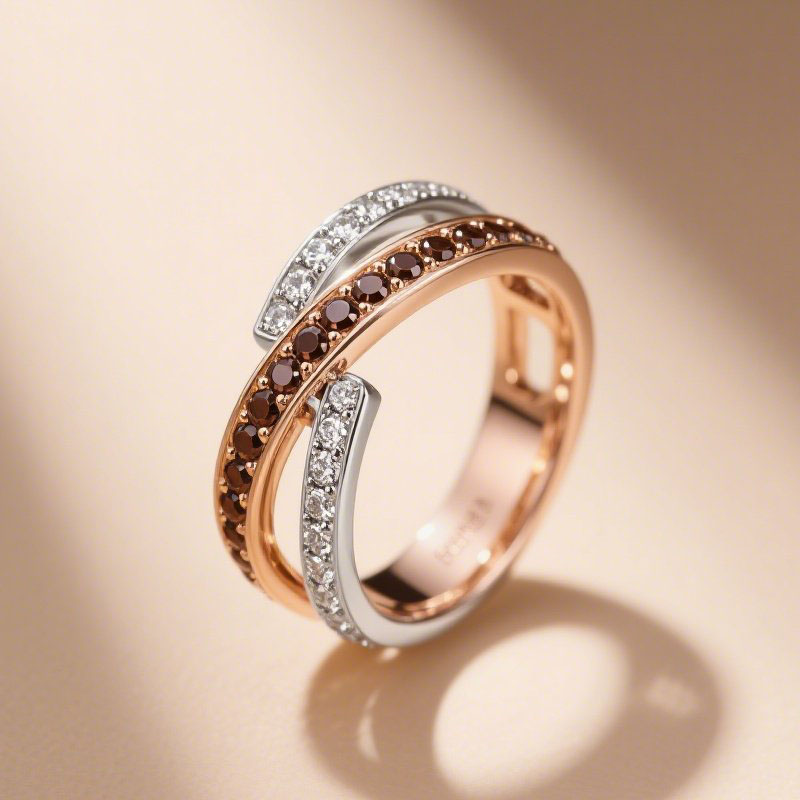 Sotiya Bypass Two Tone Coffee Women's Wedding Ring Sterling Silver-Sotiya