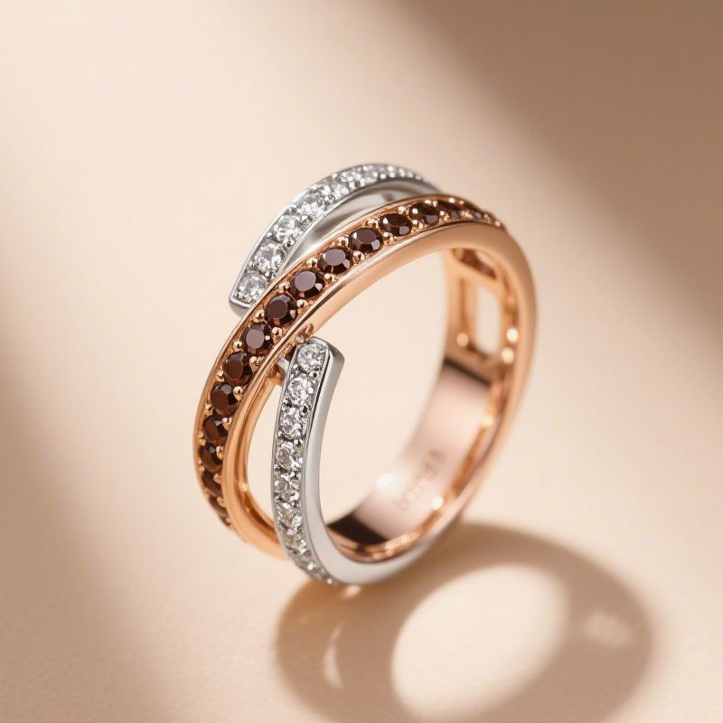 Sotiya Bypass Two Tone Coffee Women's Wedding Ring Sterling Silver-Sotiya