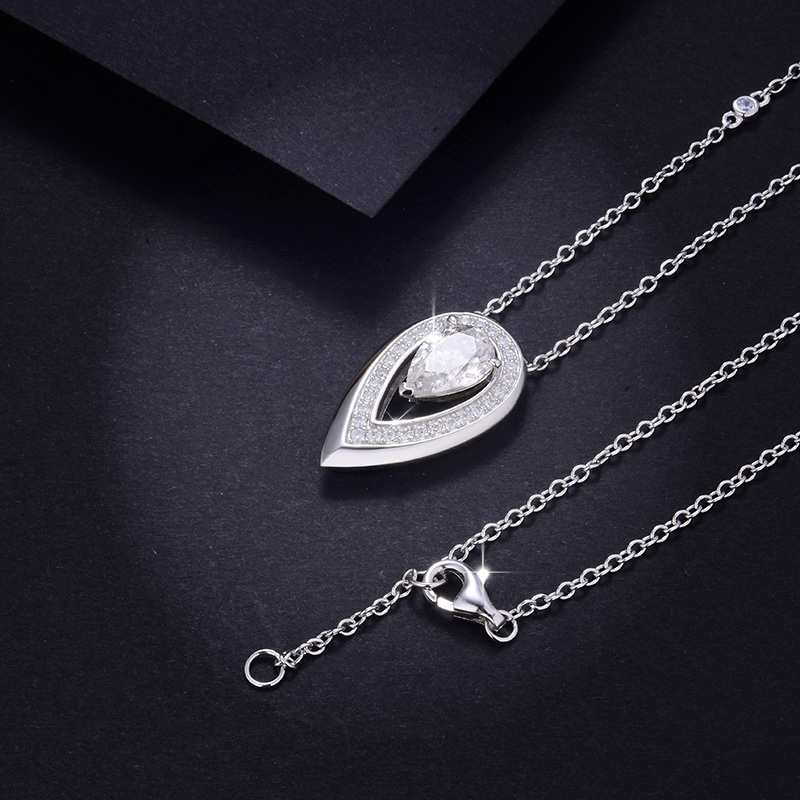 Sotiya Halo Pear Cut Moissanite Necklace Sterling Silver-Sotiya