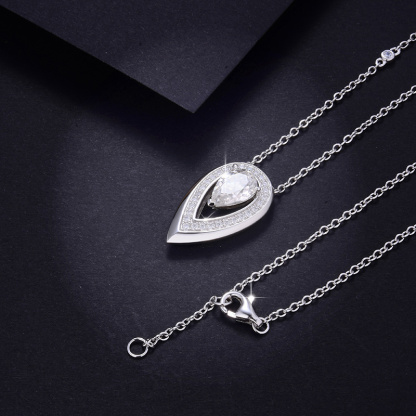 Sotiya Halo Pear Cut Moissanite Necklace Sterling Silver-Sotiya