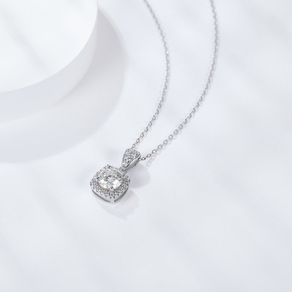 Sotiya Squircle Shaped Halo Round Cut Moissanite Necklace Sterling Silver-Sotiya