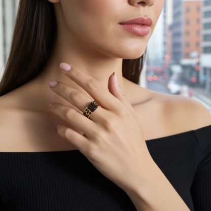 Sotiya Princess Cut Leopard Print Coffee Enamel Ring Sterling Silver-Sotiya