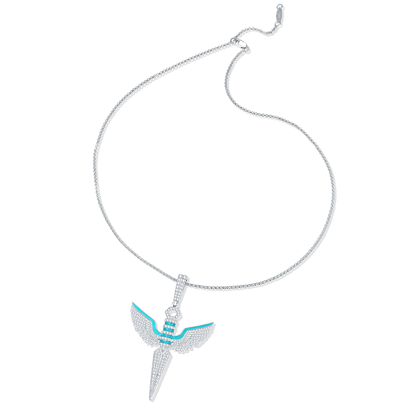 Sotiya Rising Wings Sword Moissanite Enamel Necklace Sterling Silver-Sotiya