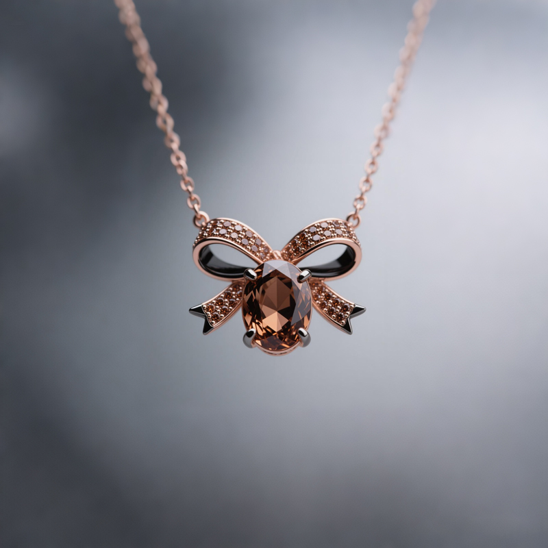 Sotiya Two Tone Bow Knot Oval Cut Coffee Necklace Sterling Silver-Sotiya