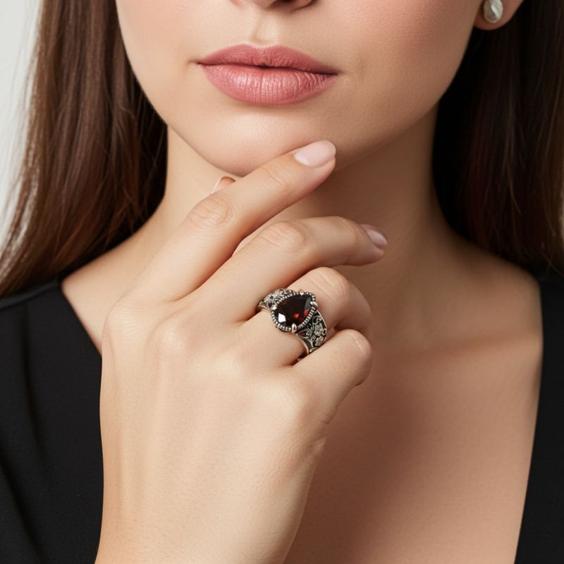 Sotiya Vintage Filigree Pear Cut Coffee Engagement Ring Sterling Silver-Sotiya